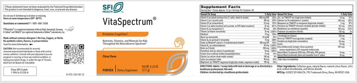 SFI Health VitaSpectrum Citrus Powder for children and adults mix one scoop daily into water or beverage allergen-free gluten-free soy-free