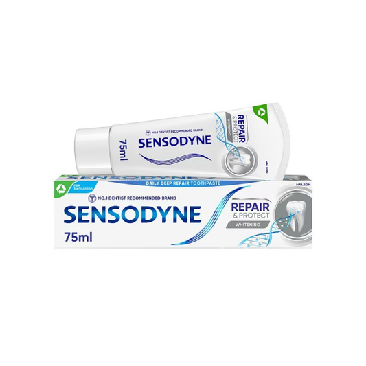 Sensodyne Repair and Protect Deep Repair Whitening toothpaste 75ml tube for sensitive teeth relief while restoring natural whiteness and strengthening enamel daily
