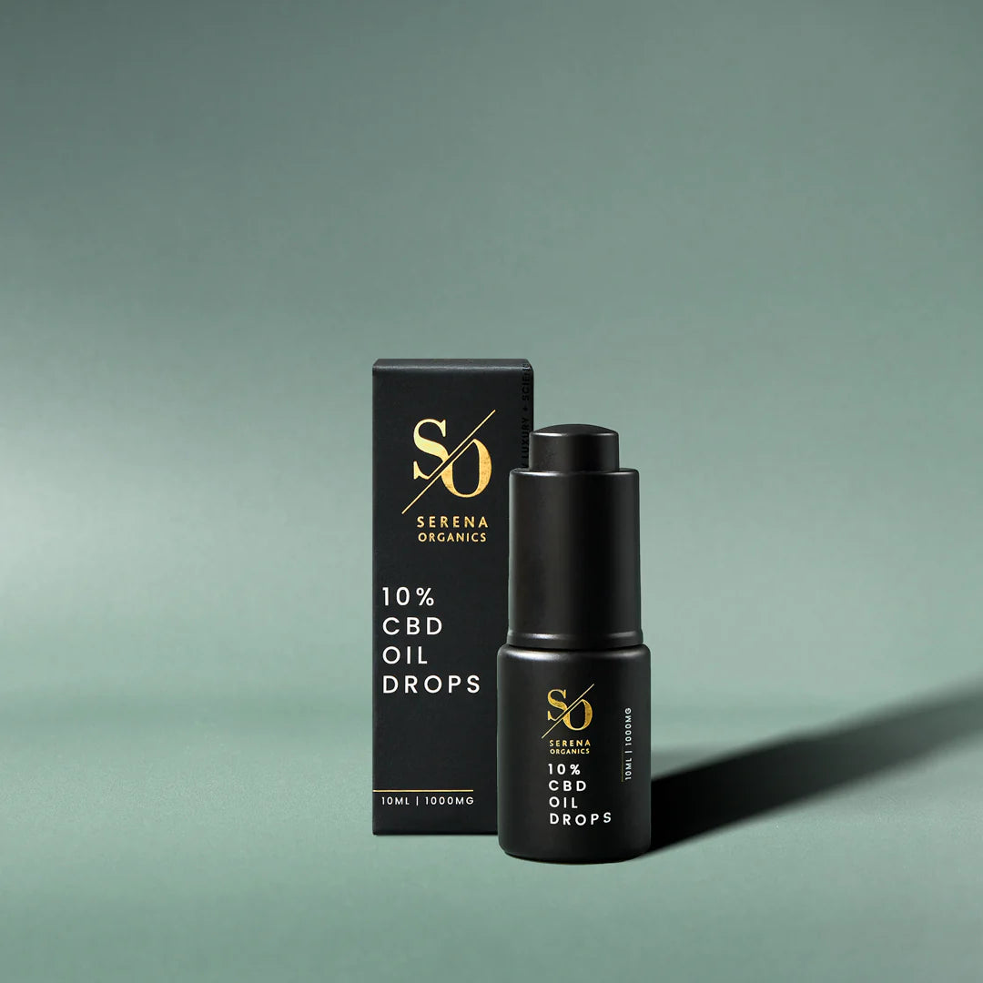 Serena Organics 10% CBD Oil Drops 1000mg 10ml natural unflavoured with organic MCT oil for clean precise sublingual daily CBD support