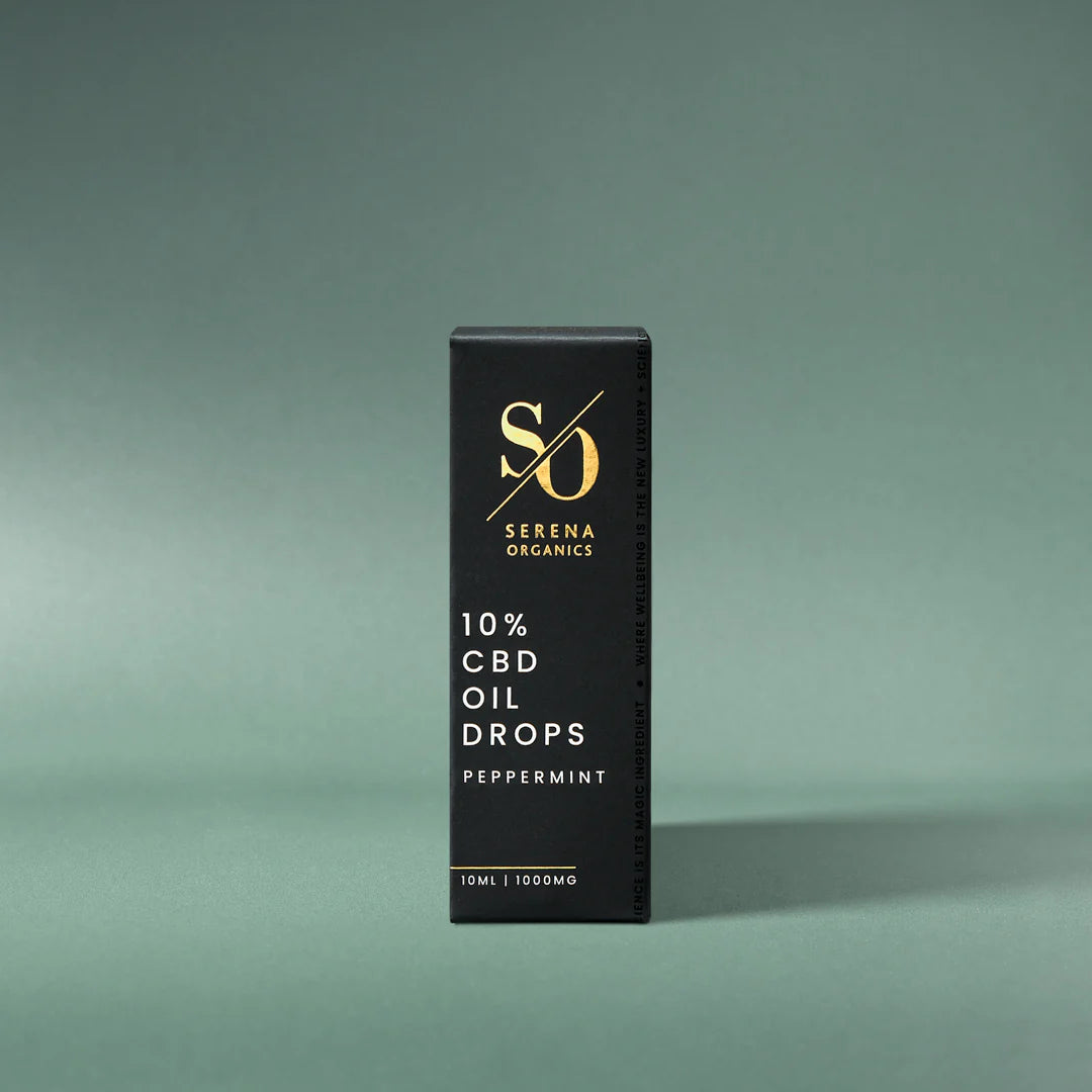 Serena Organics 10% CBD Oil Drops 1000mg 10ml peppermint flavour with organic MCT oil for fast-acting sublingual daily CBD support