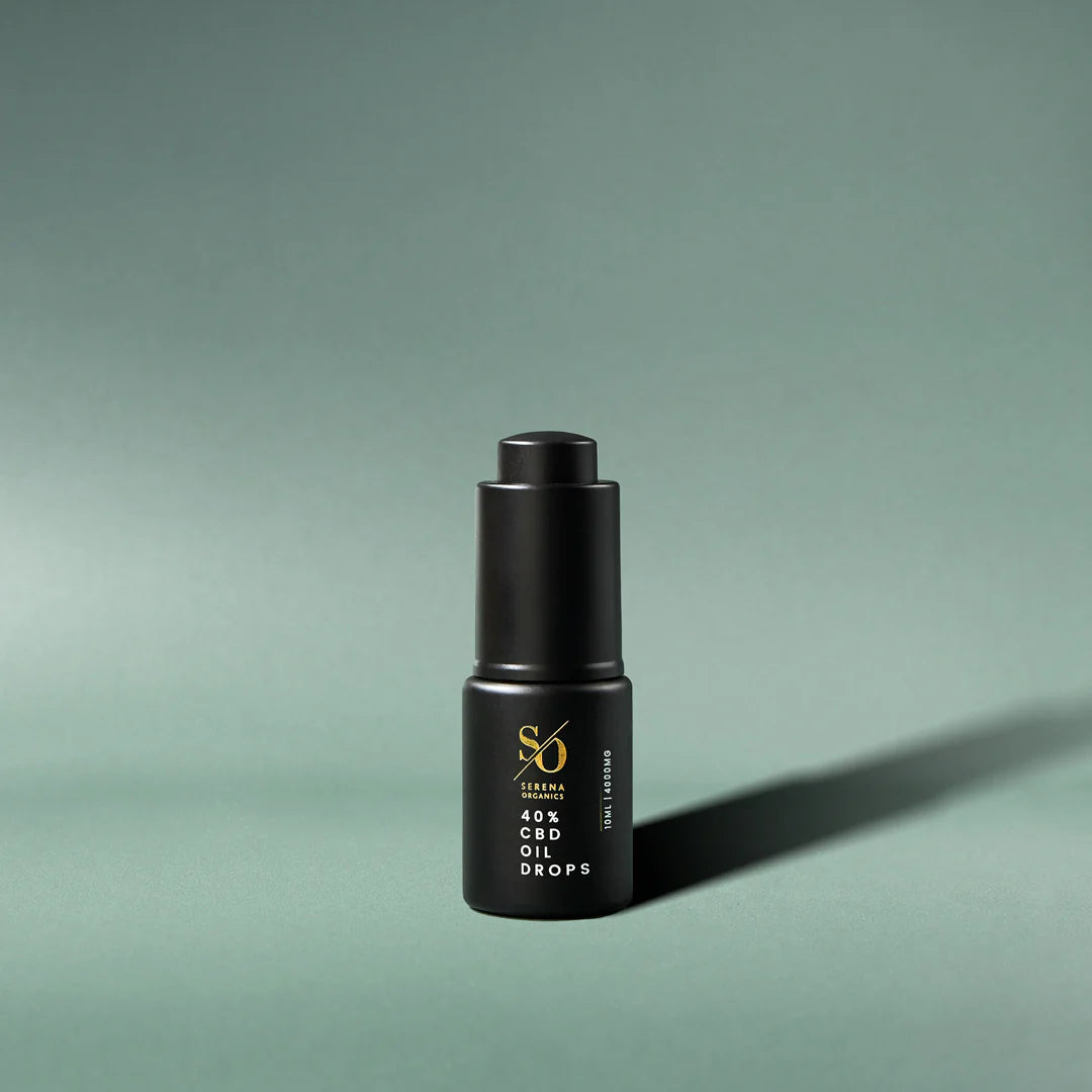  Serena Organics 40% CBD Oil Drops with cannabidiol hemp extract in organic MCT oil delivering 20mg CBD per drop with 0% THC and no added flavouring