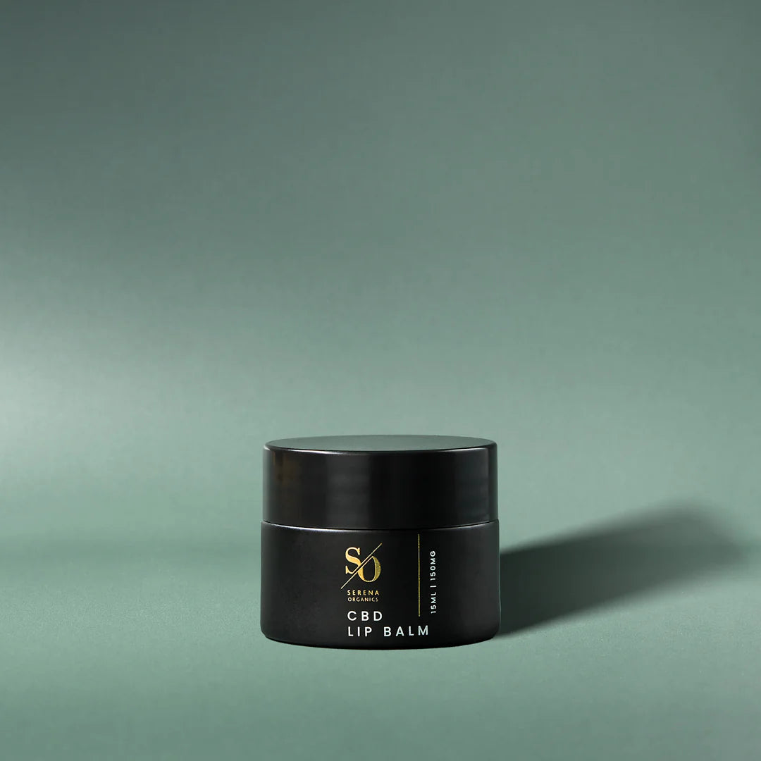 Serena Organics CBD Lip Balm with cannabidiol hemp extract, candelilla wax and Vitamin E oil helping to condition and shield lips from dryness
