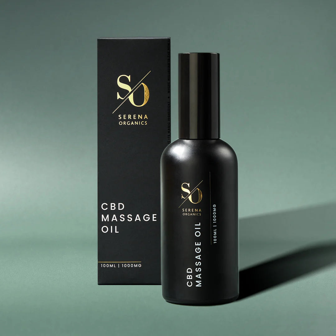 Serena Organics CBD Massage Oil for adults seeking a calming topical oil to help ease muscle stiffness and support post-massage skin nourishment