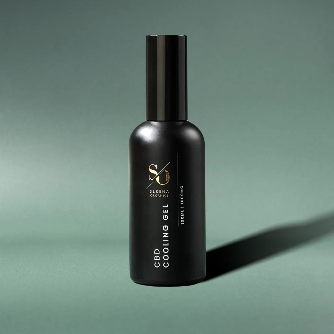 Serena Organics CBD Cooling Gel with cannabidiol isolate, D-panthenol and Vitamin E oil helping to soothe post-exercise soreness and condition the skin
