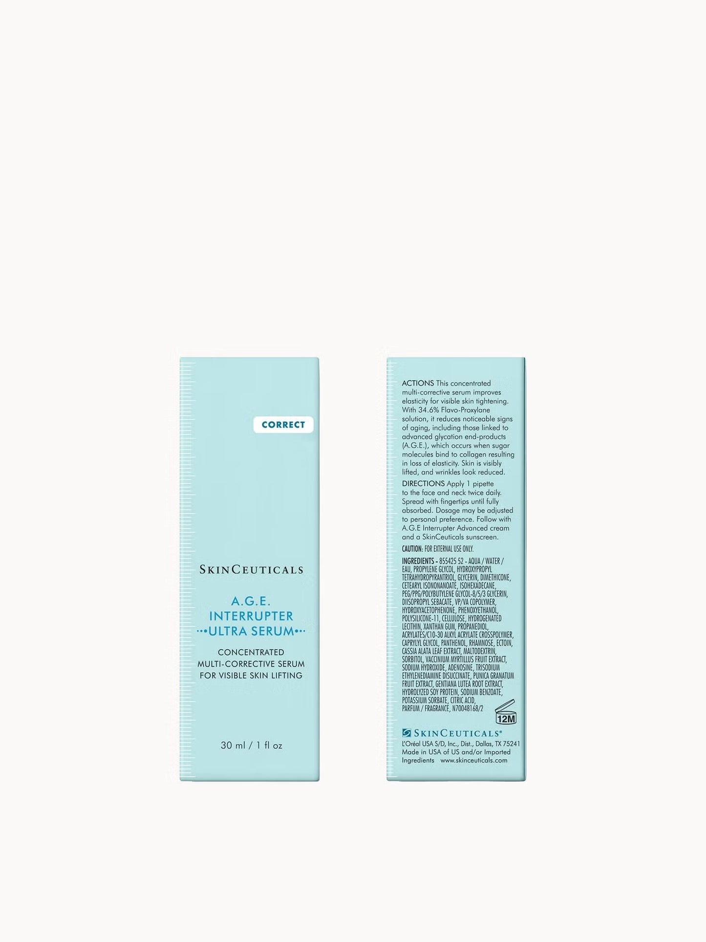 SkinCeuticals AGE Interrupter Ultra Serum with proxylane rhamnose and botanical extracts helps support collagen improve firmness and enhance skin elasticity