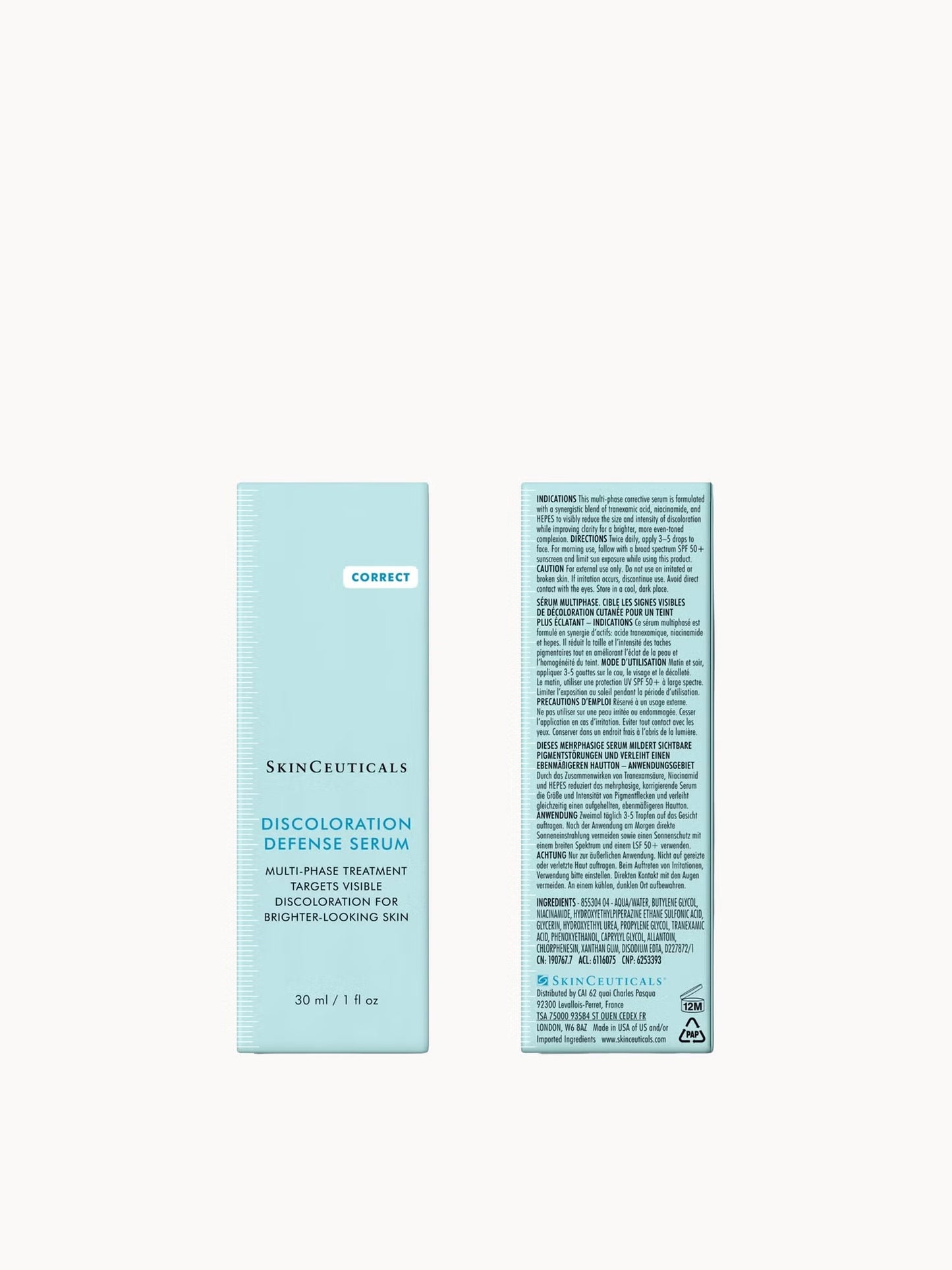 SkinCeuticals Discoloration Defense with tranexamic acid niacinamide and allantoin helps reduce pigmentation improve skin tone and promote a more even complexion