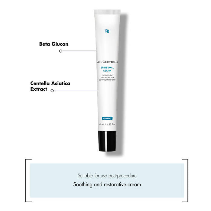 SkinCeuticals Epidermal Repair with centella asiatica and beta glucan helps calm sensitive skin, strengthen barrier function and support post procedure skin recovery