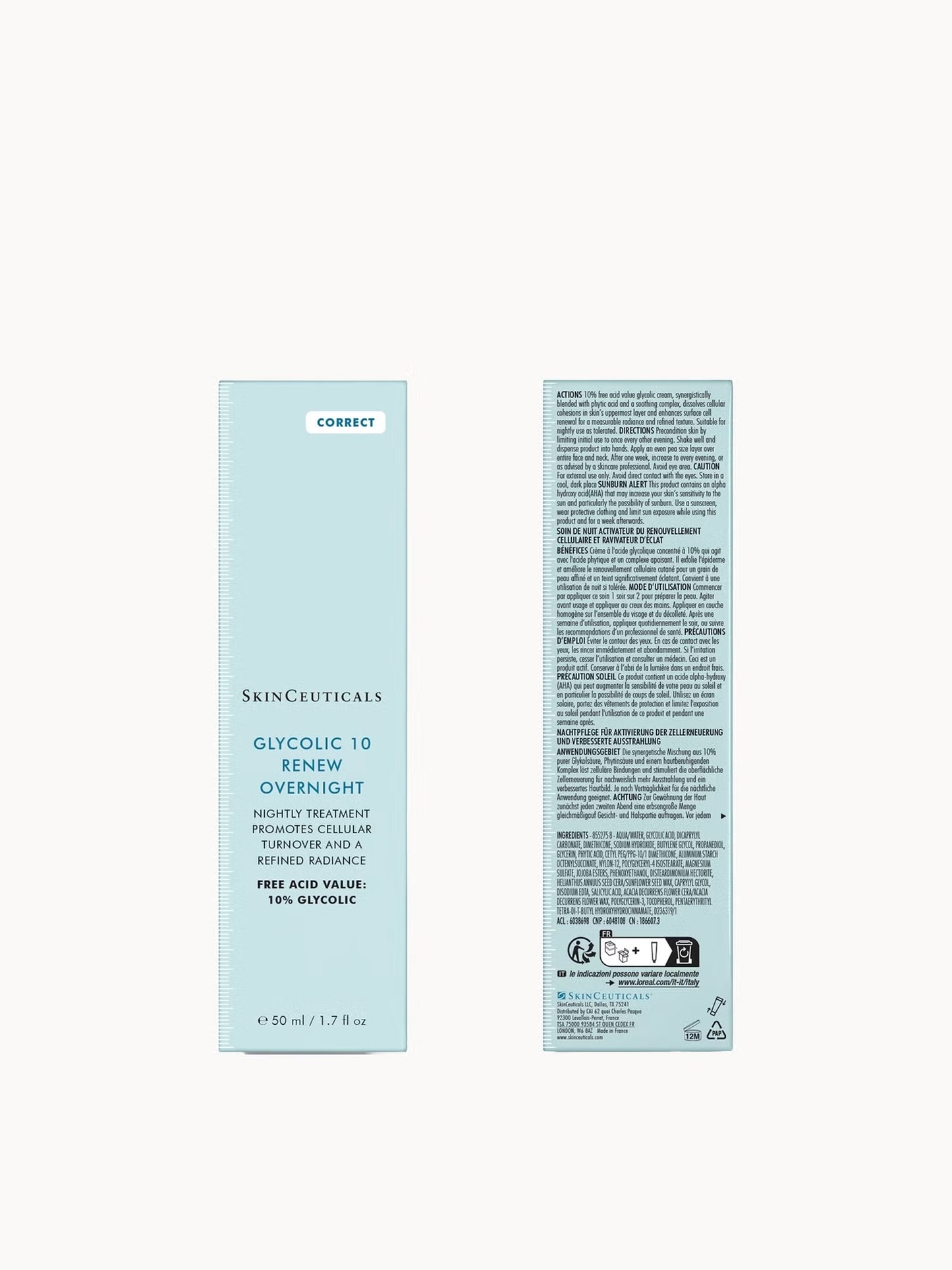 SkinCeuticals Glycolic 10 Renew Overnight with 10 percent glycolic acid helps exfoliate dead skin cells and promote smoother brighter skin