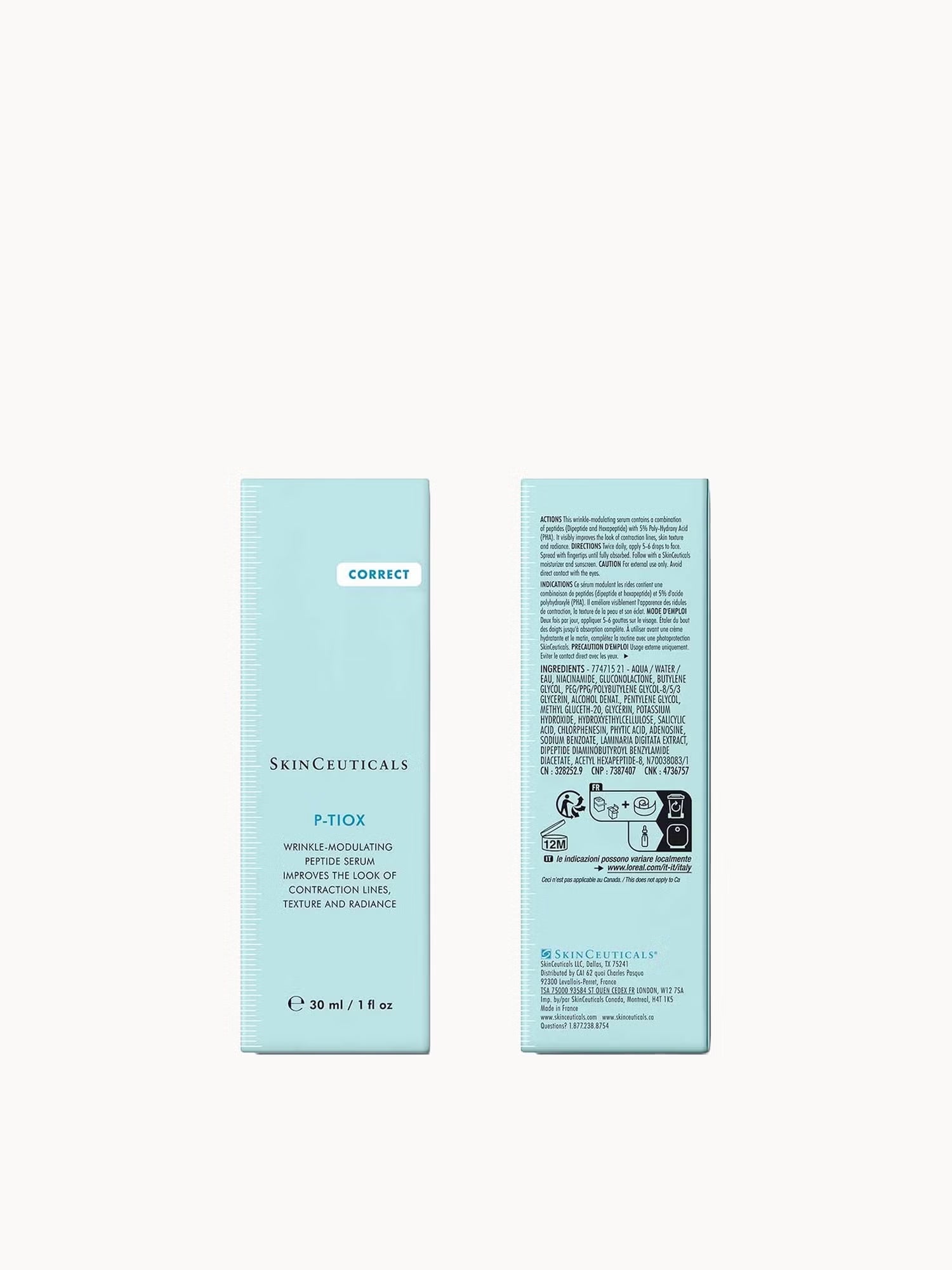 SkinCeuticals P Tiox with peptides niacinamide and PHA helps reduce expression lines refine pores and improve skin clarity and overall texture