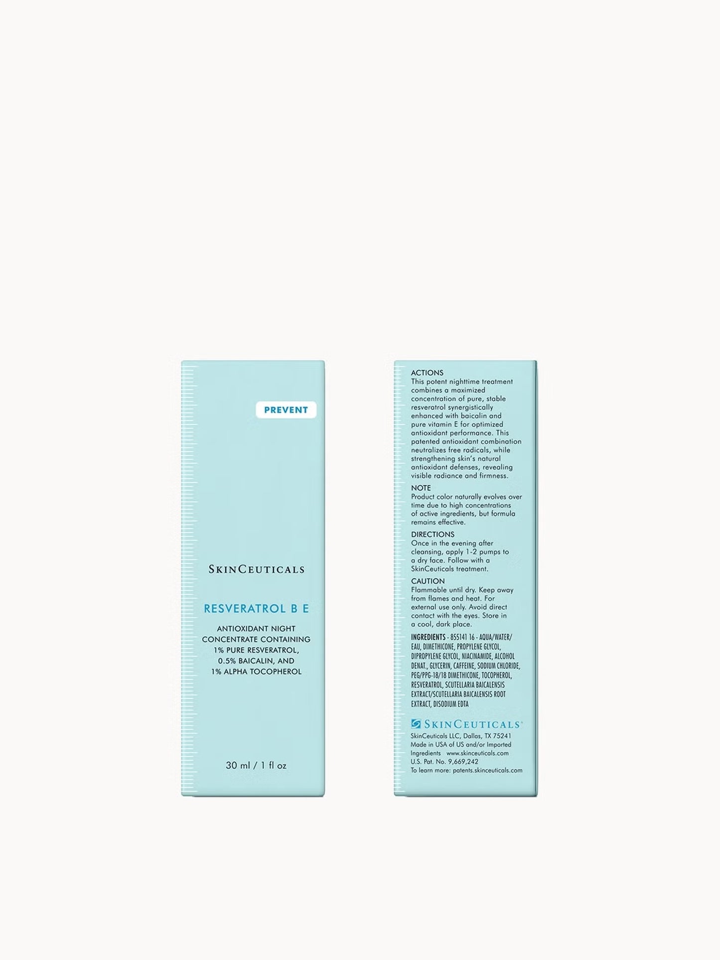 SkinCeuticals Resveratrol B E with resveratrol vitamin E and baicalin helps neutralise free radicals strengthen antioxidant defence and support skin repair overnight
