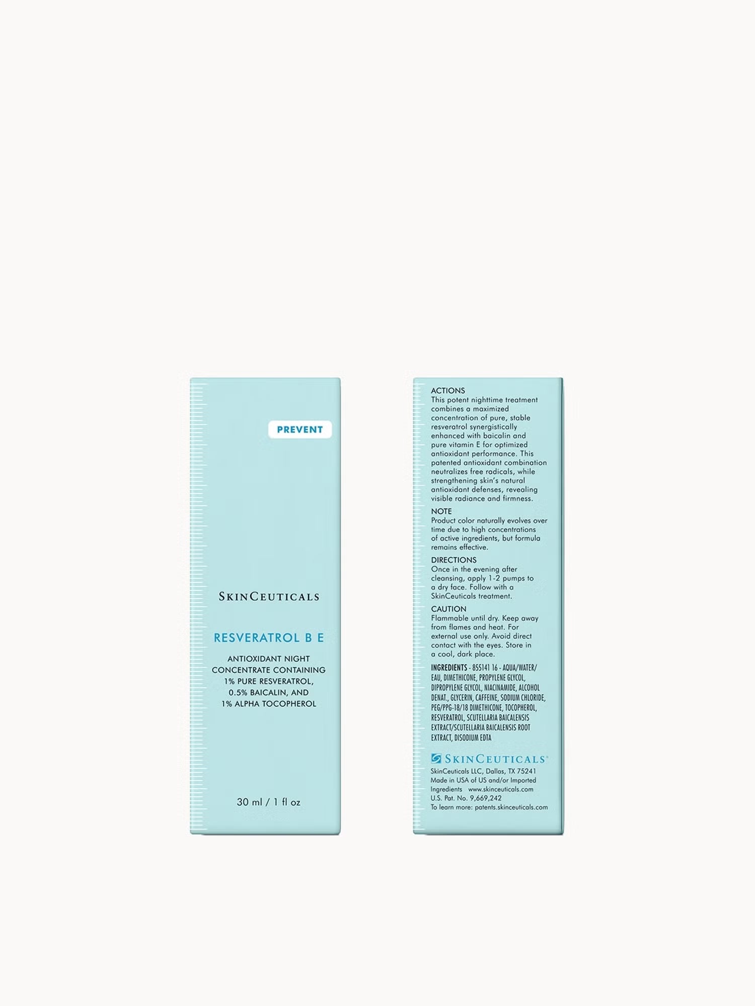 SkinCeuticals Resveratrol B E with resveratrol vitamin E and baicalin helps neutralise free radicals strengthen antioxidant defence and support skin repair overnight