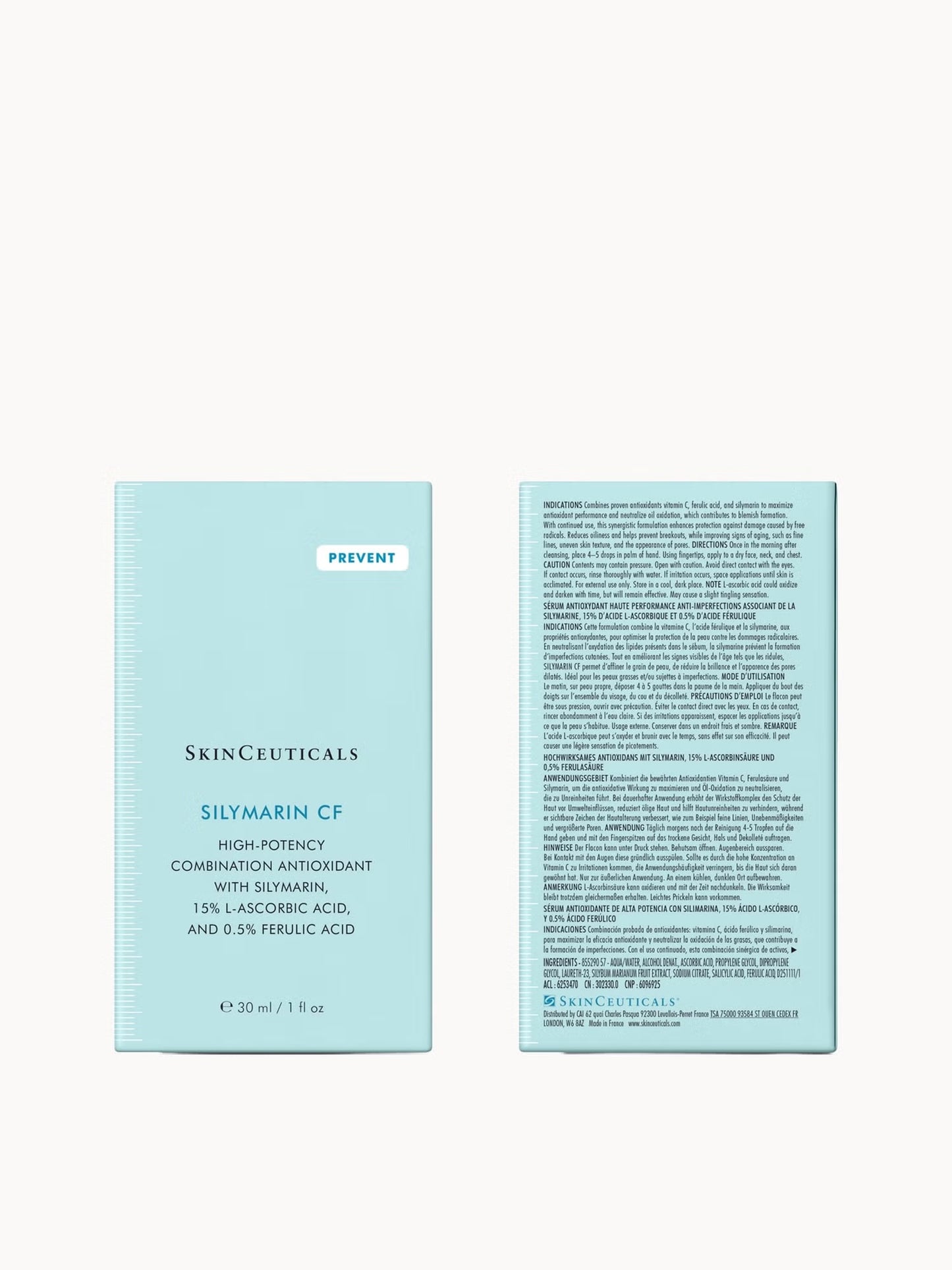SkinCeuticals Silymarin CF with vitamin C ferulic acid salicylic acid and silymarin helps control oil oxidation reduce breakouts and protect skin from damage