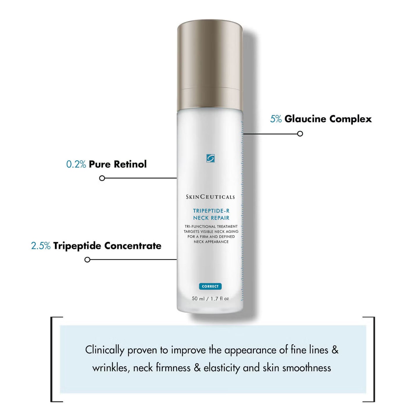 SkinCeuticals Tripeptide R-Neck Repair with retinol and peptides helps improve firmness and smooth visible signs of neck ageing