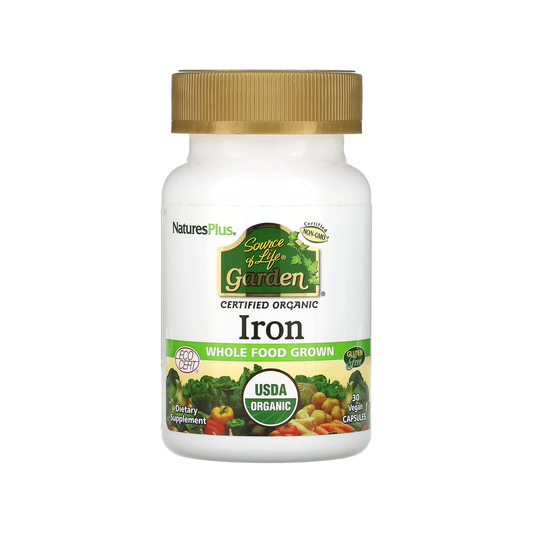 Nature's Plus Source of Life Garden Iron 30 Vegan Capsules 18mg iron from organic Curry Leaf for red blood cell formation and energy support