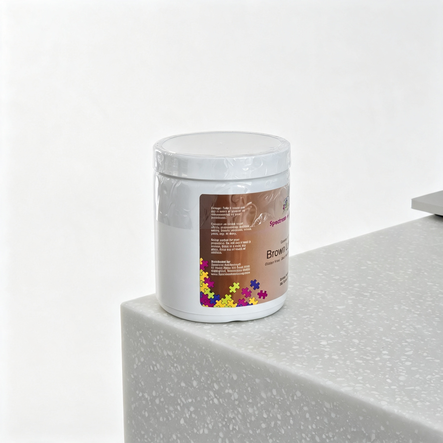 Spectrum Awakening Brown Log Fiber supplement facts showing Rice Bran, CreaFibe Bamboo, Psyllium and Chlorella per serving