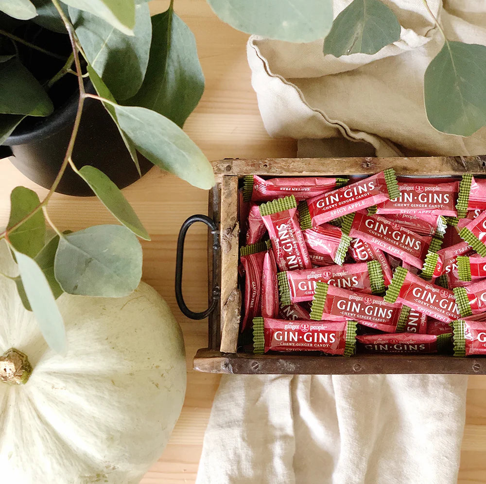Ginger People Gin Gins chewy ginger candy for travel and on-the-go snacking, sustainably farmed ginger, GM free