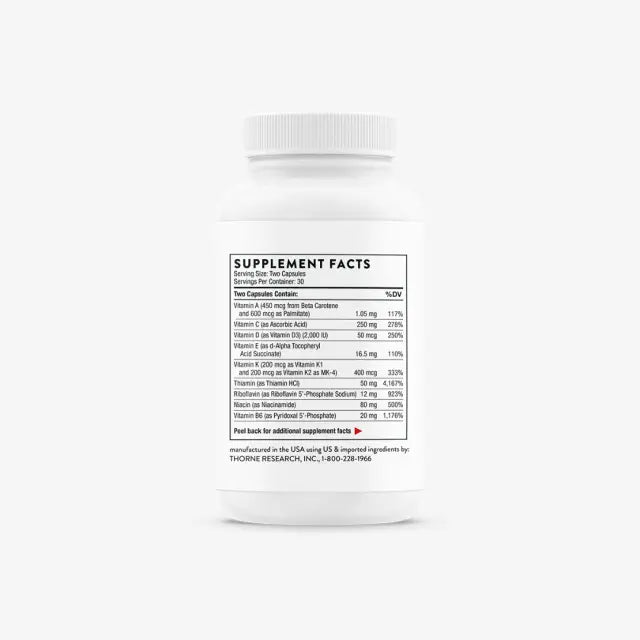 Thorne Basic Nutrients 2/Day with active B6 methylfolate vitamin K1 and K2 lutein and selenium for comprehensive daily nutritional support