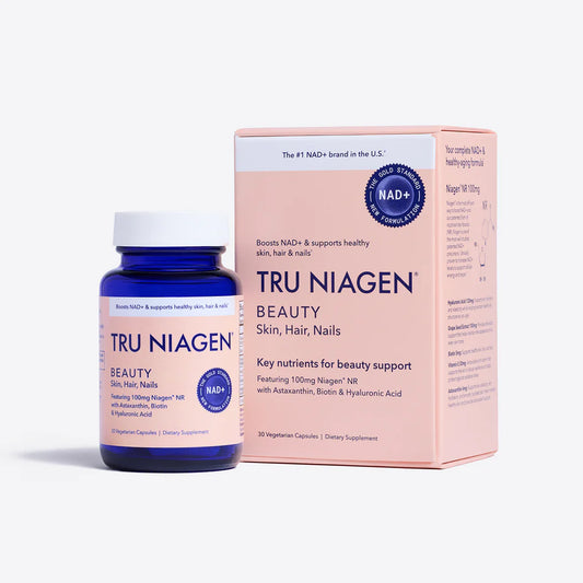 Tru Niagen Beauty 30 vegetarian capsules with Niagen NR hyaluronic acid biotin and astaxanthin for skin hair and nails support