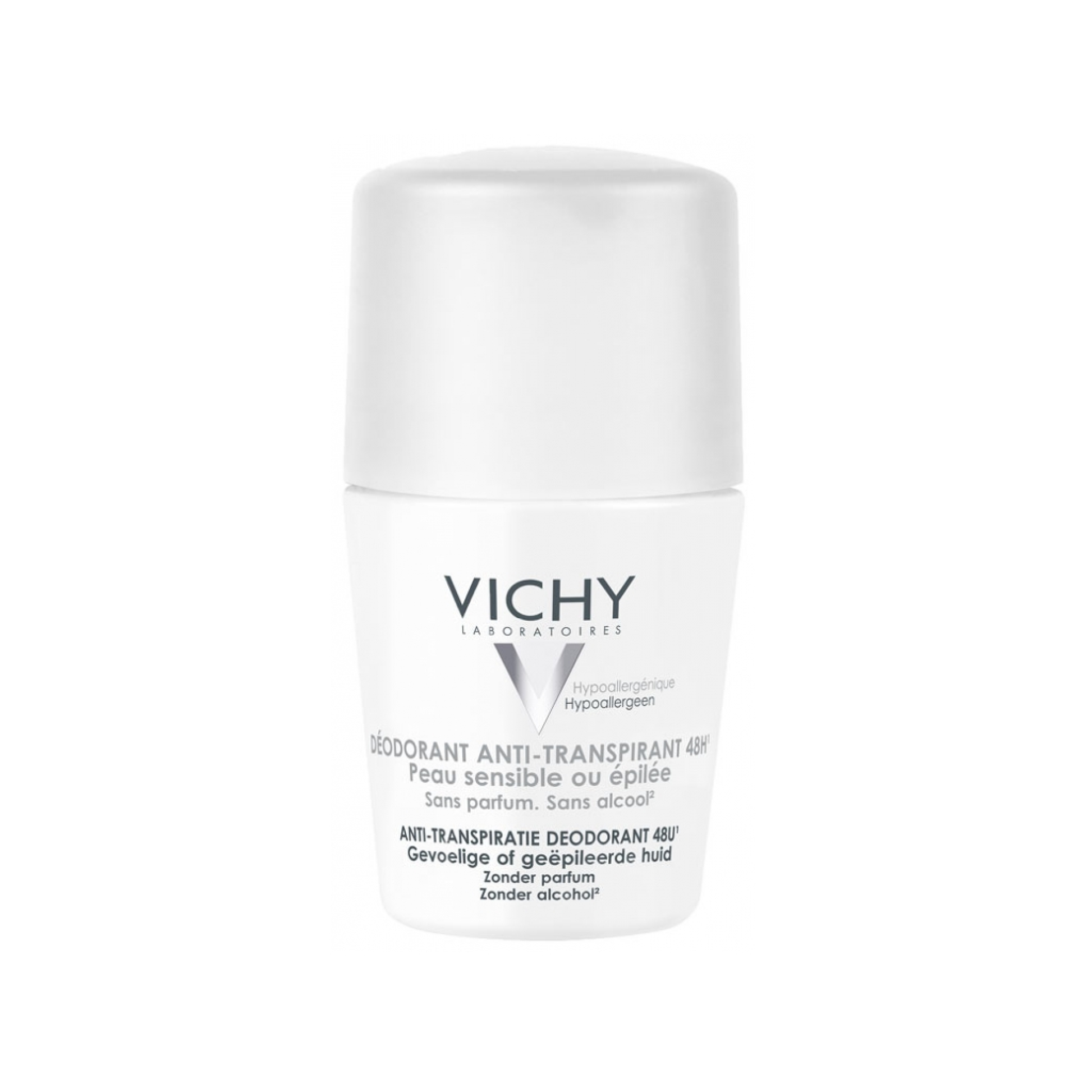 Vichy 48H Anti-Perspirant Deodorant Roll-On 50ml for sensitive and waxed skin, alcohol-free, fragrance-free and hypoallergenic for exceptional tolerance