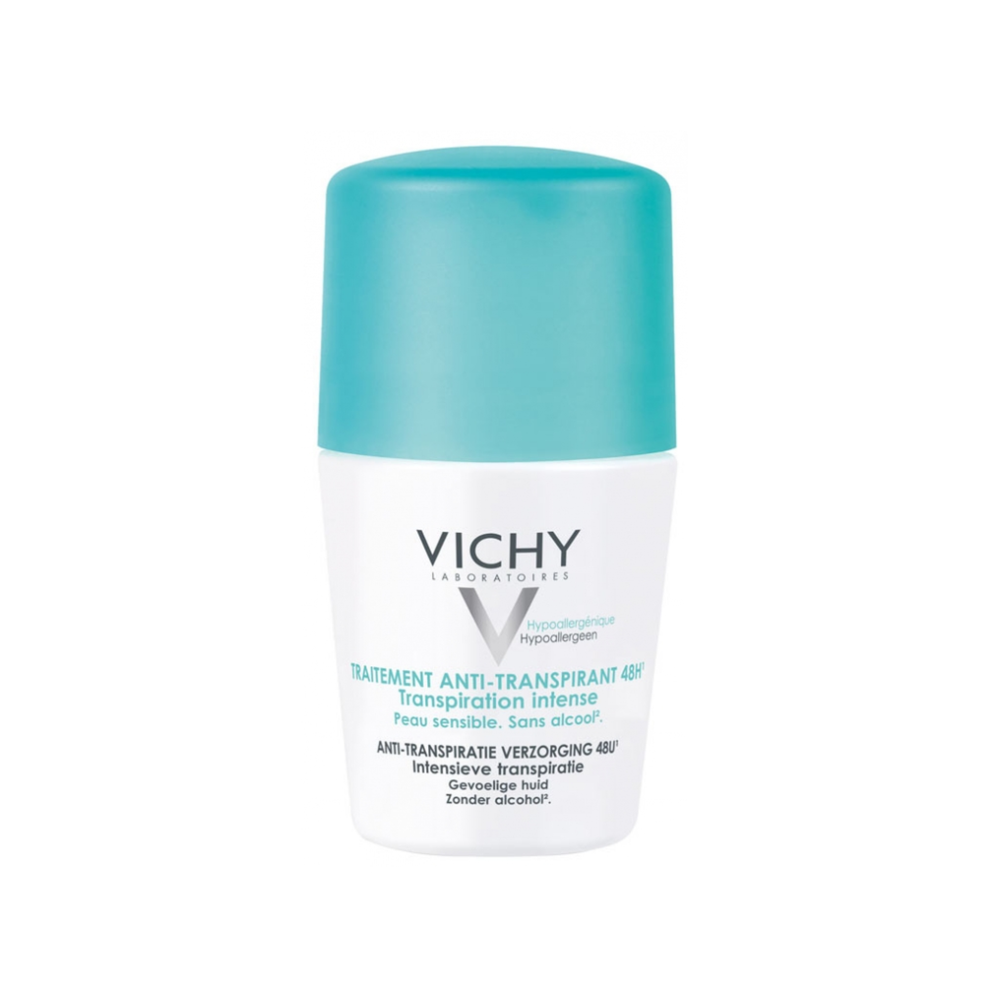 Vichy 48H Anti-Perspirant Deodorant Roll-On 50ml for intense perspiration, alcohol-free and hypoallergenic for sensitive skin