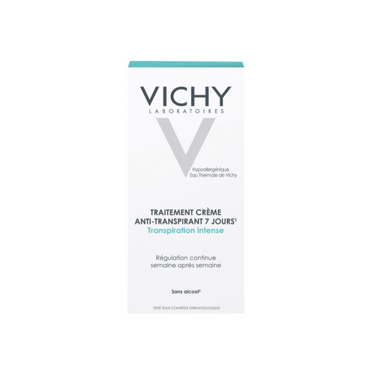 Vichy 7 Days Anti-Perspirant Cream Treatment 30ml, next-generation refined active ingredient for 7-day sweat protection, alcohol-free and fragrance-free