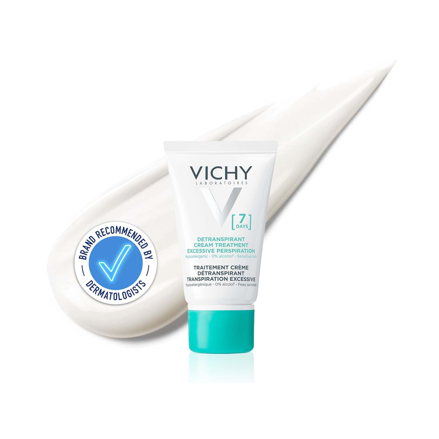 Vichy 7 Days Anti-Perspirant Cream with Aluminum Chlorhydrate and Aluminum Sesquichlorohydrate, targets sweat pores directly to progressively reduce perspiration week after week