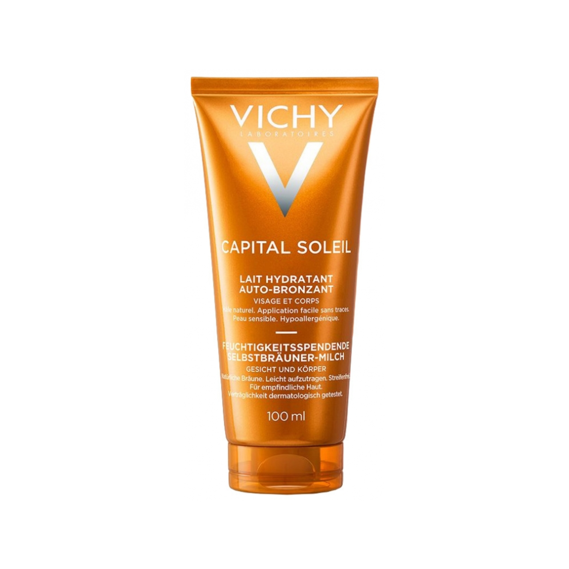 Vichy Capital Ideal Soleil Self-Tanning Milk 100ml streak-free self-tanner with Shea Butter for a natural even tan on sensitive skin