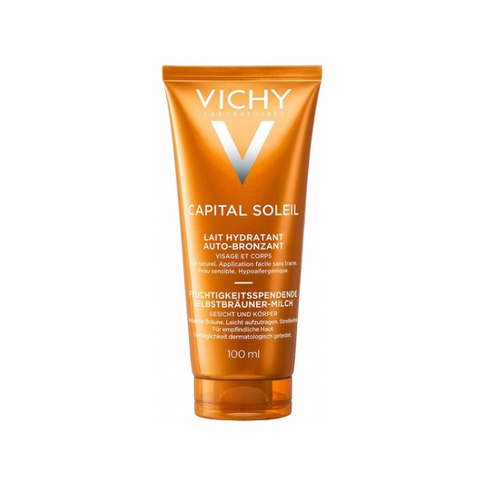 Vichy Capital Ideal Soleil Self-Tanning Milk 100ml streak-free self-tanner with Shea Butter for a natural even tan on sensitive skin