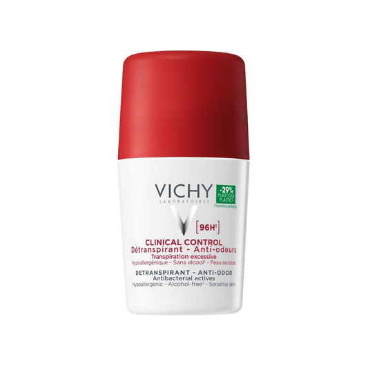 Vichy Clinical Control 96H Anti-Perspirant Roll-On Deodorant 50ml for excessive sweating, hypoallergenic and alcohol-free for sensitive skin