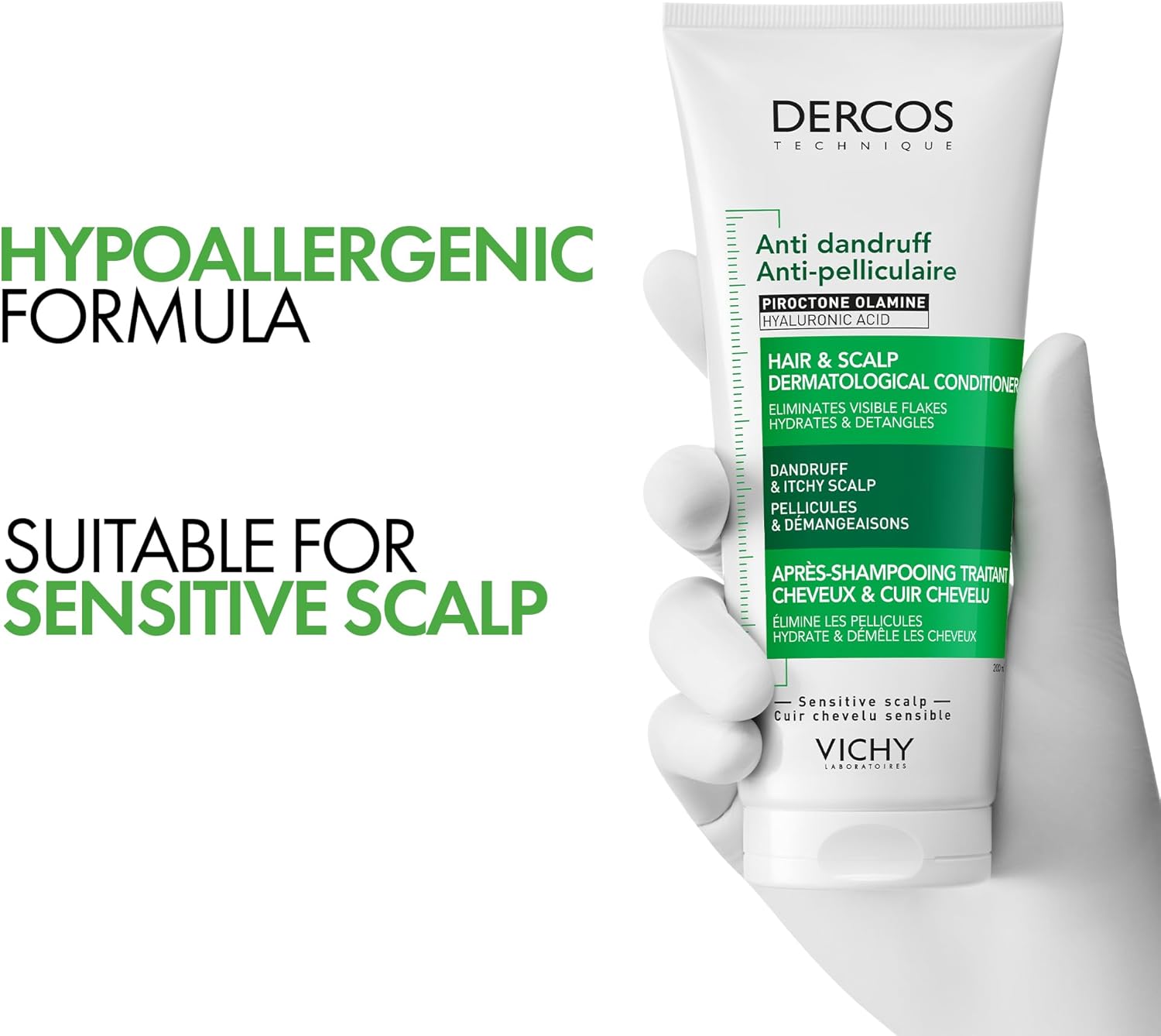 Vichy Dercos Anti-Dandruff Conditioner for all hair types including sensitive and colour-treated, helps restore softer, flake-free hair