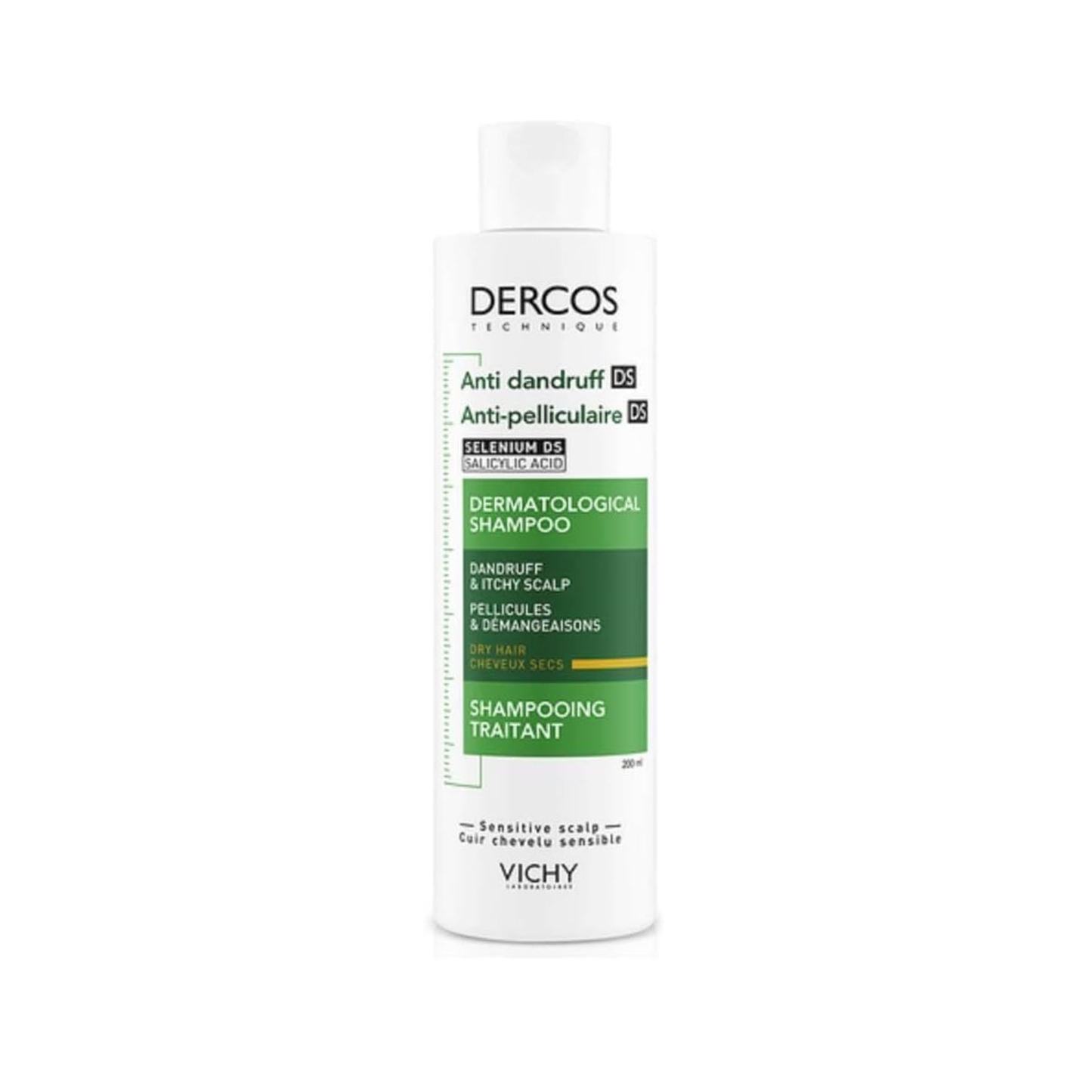 Vichy Dercos Anti-Dandruff DS Shampoo Treatment for dry hair 200ml, helps eliminate visible flakes and nourish the scalp