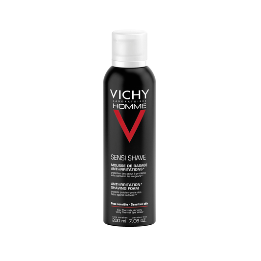 Vichy Homme Anti-Irritation Shaving Foam with Ascorbyl Glucoside and Glycerin maintaining skin hydration and comfort throughout the shave