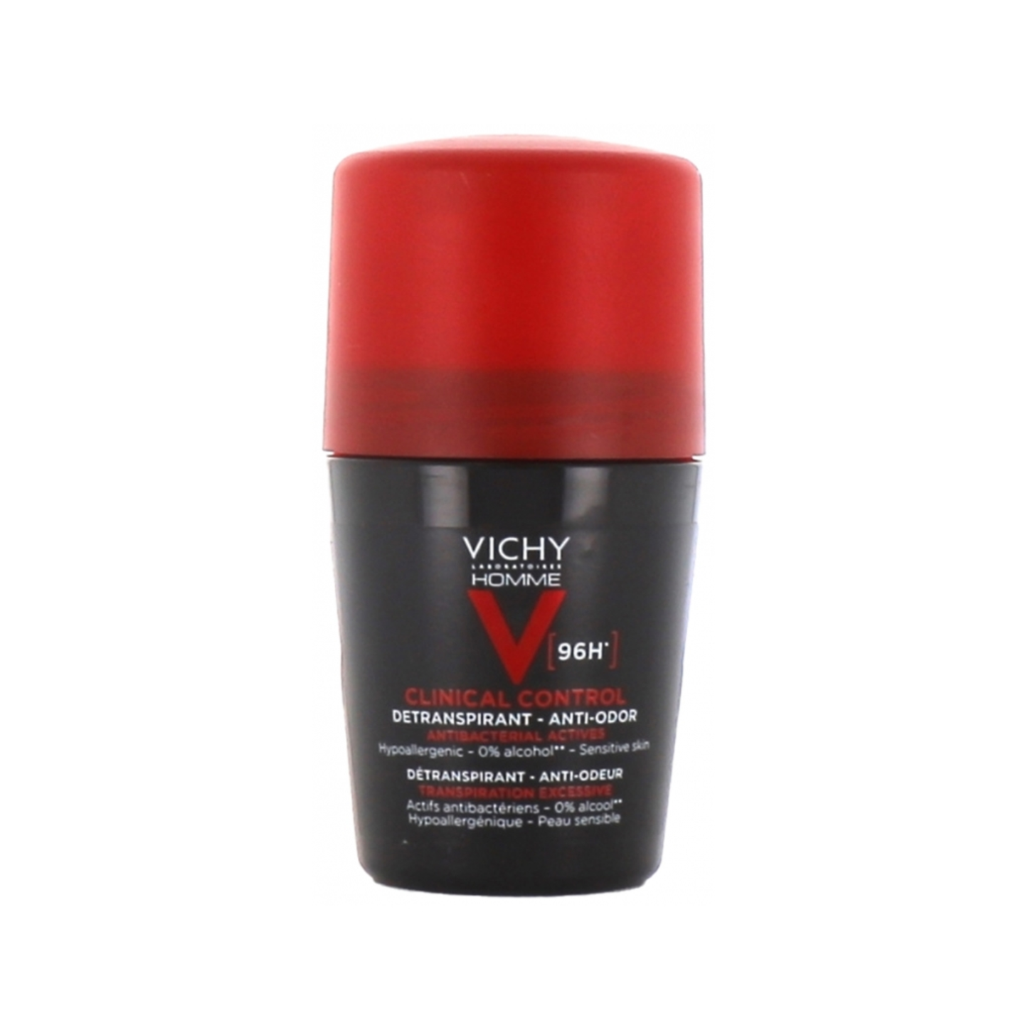 Vichy Homme Clinical Control 96H Detranspirant Anti-Odor Deodorant Roll-On 50ml for men, hypoallergenic and alcohol-free for sensitive skin