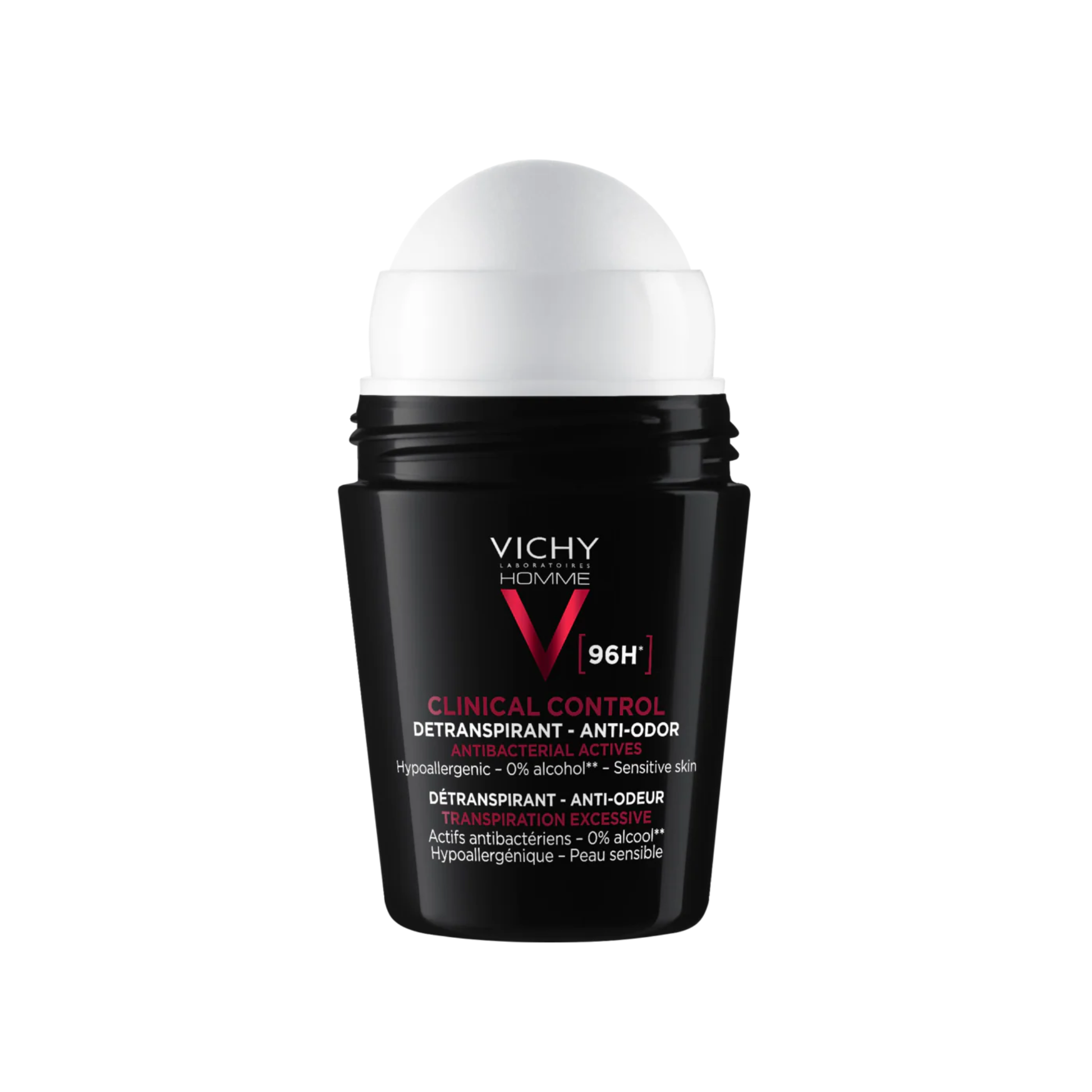 Vichy Homme 96H Deodorant with Zinc PCA and Perlite, antibacterial formula absorbs moisture and purifies skin for lasting freshness