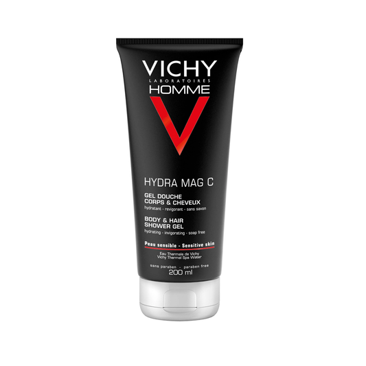 Vichy Homme Hydra Mag C Body & Hair Shower Gel 200ml daily cleansing gel with Magnesium and Vitamin C for sensitive skin