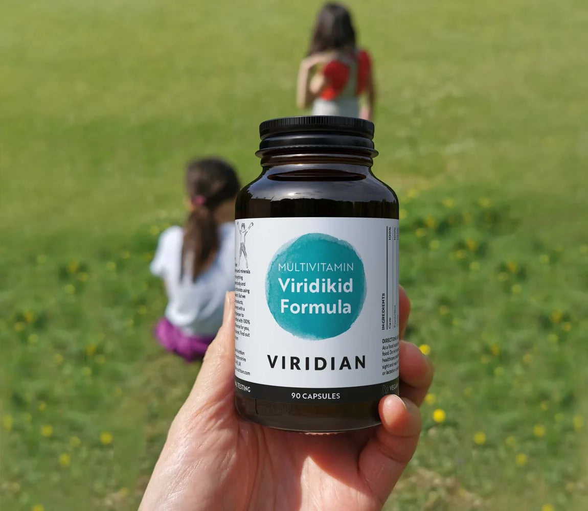 Viridian ViridiKid Multivitamin for children aged 2 to 14 helping support healthy bones immune function and cognitive development daily