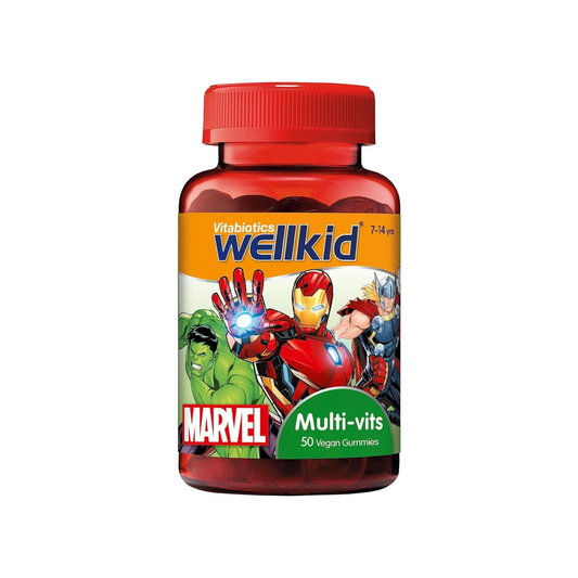Vitabiotics Wellkid Marvel Multi Vits Vegan Gummies 50 chewable strawberry vitamins for kids daily multivitamin support for growth immunity and energy