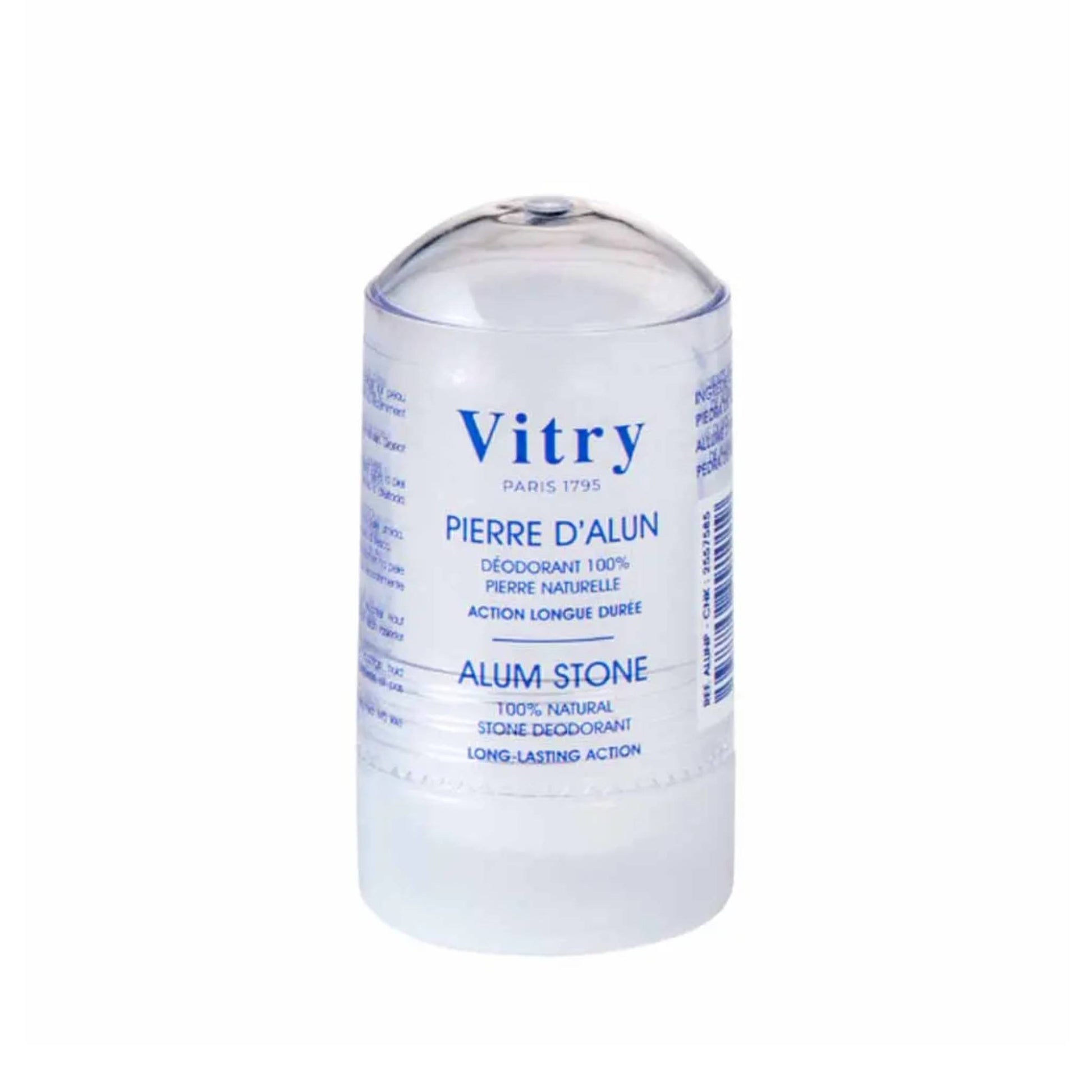 Vitry Alum Stone Deodorant made from 100% pure alum crystals, naturally astringent and antibacterial, soothes redness and irritation after shaving