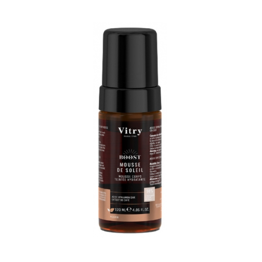 Vitry Boost Mousse de Soleil 120ml adds an instant bronzed tint to the body while helping skin stay hydrated with a light mousse texture.