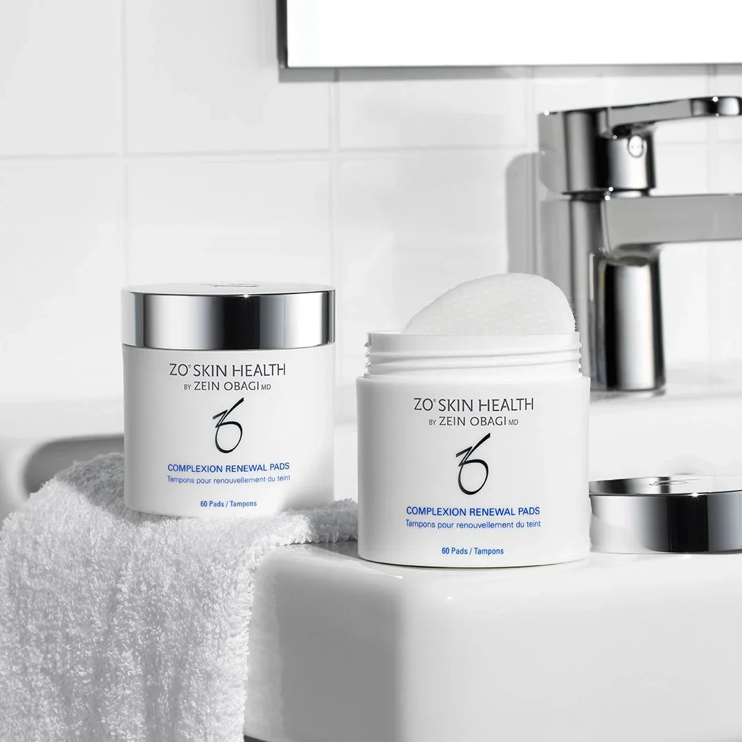 ZO Skin Health Complexion Renewal Pads with botanical extract blend camellia sinensis and spiraea ulmaria for soothing antioxidant benefits