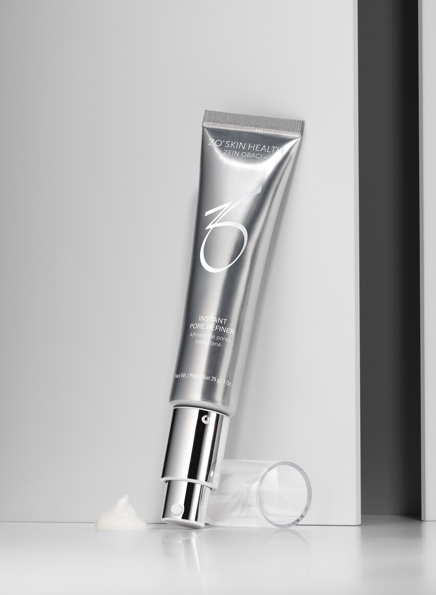 ZO Skin Health Instant Pore Refiner with Salicyloyl Phytosphingosine gently exfoliating around pores to reduce their appearance
