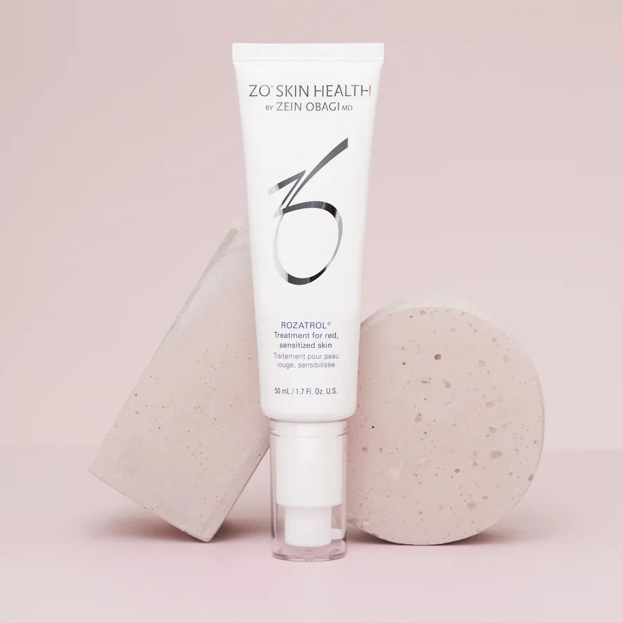 ZO Skin Health Rozatrol with Papain enzymatic exfoliation and ZO-RRS2 plant stem cell complex smoothing skin texture and providing antioxidant protection