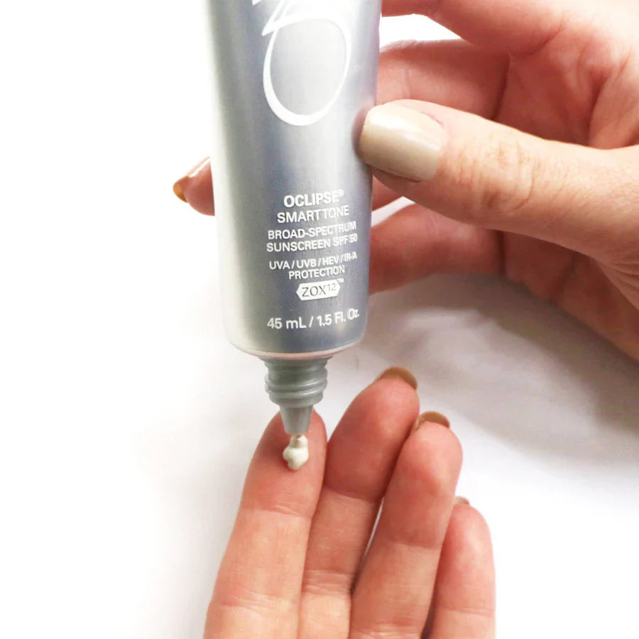 ZO Skin Health Smart Tone SPF50 with Iron Oxides, Mica and ZOX12 antioxidant complex to help even skin tone and defend against HEV and IR-A rays