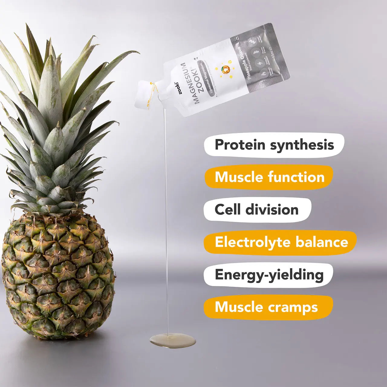Zooki Liposomal Magnesium Bisglycinate 2,000mg, Pineapple Flavour - 30x17ml Liquid Sachets
