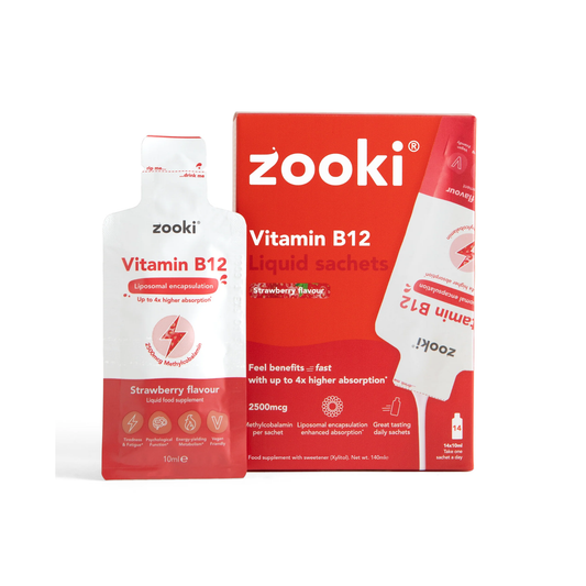 Zooki Liposomal Vitamin B12 2500mcg, Strawberry Flavour - 14x10ml Liquid Sachets