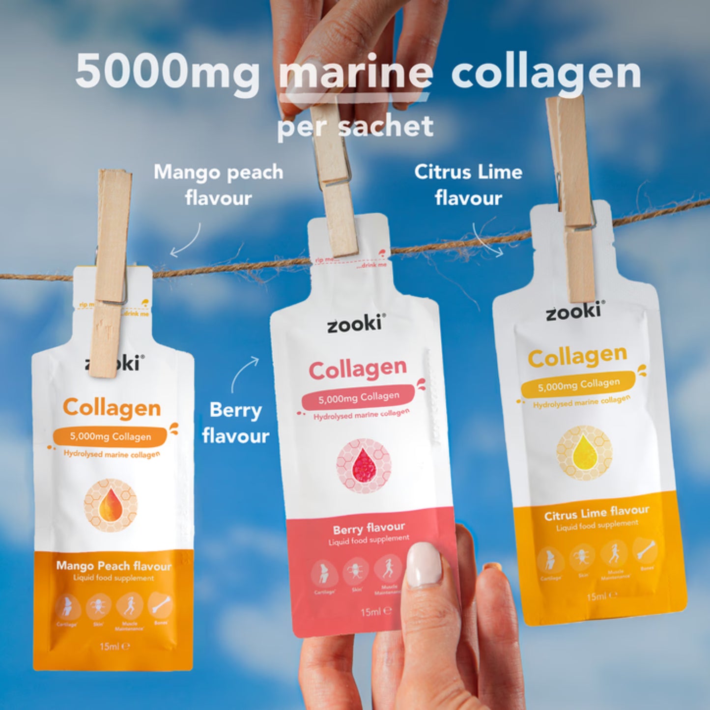 Zooki Marine Collagen 5,000mg Mango Peach Flavour 14 x 15ml