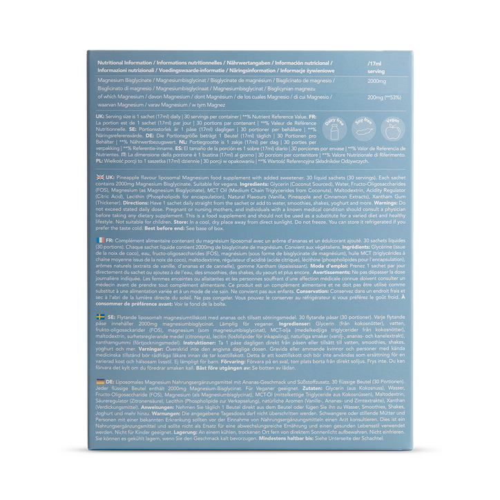 Zooki Liposomal Magnesium Bisglycinate with 2,000mg magnesium bisglycinate per sachet in liposomal delivery format, designed to support absorption and bioavailability