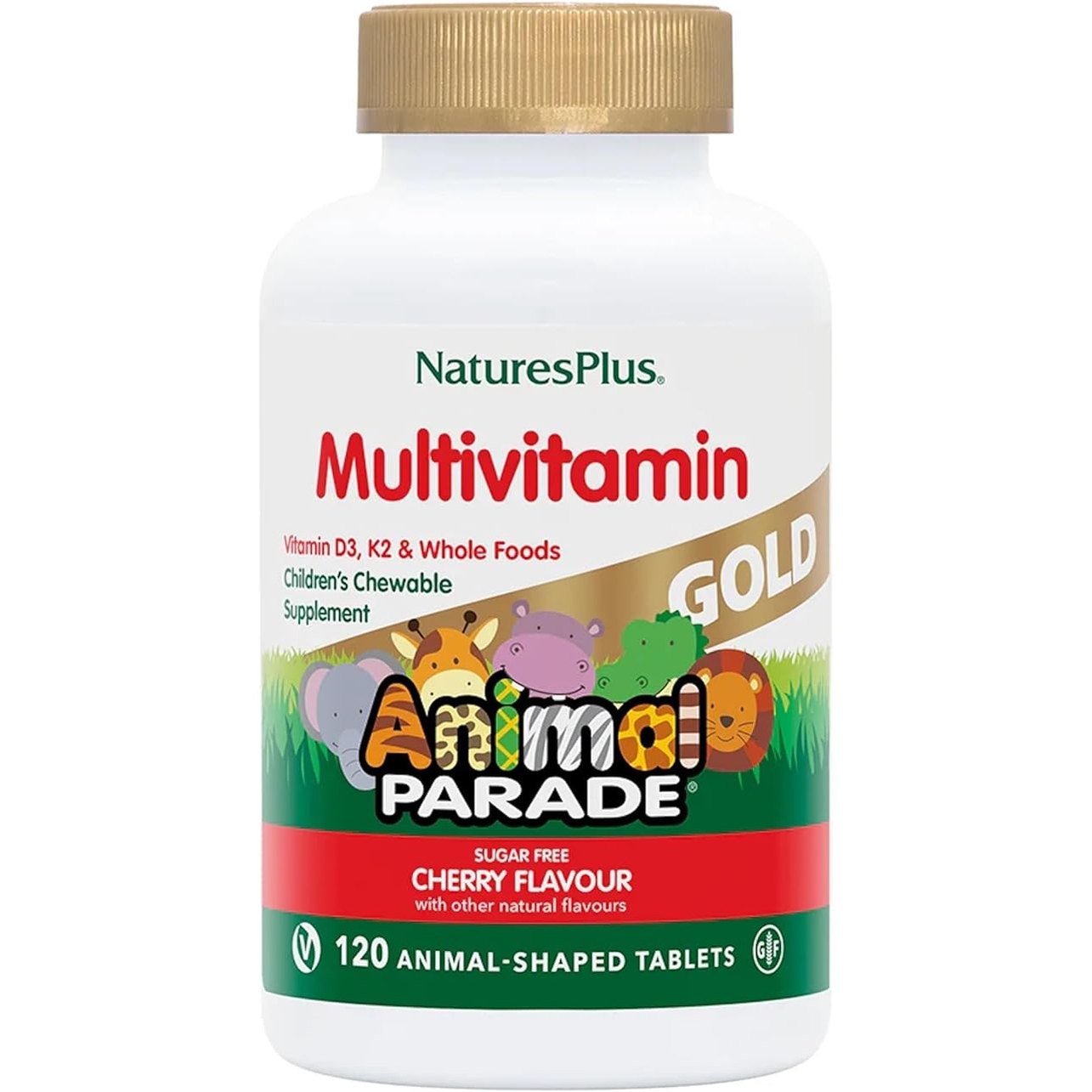 Nature's Plus Animal Parade Gold Children's Chewable Multivitamin 120 with 20 essential vitamins and minerals free from allergens