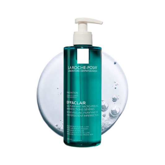 La Roche-Posay Effaclar Micro-Peeling Purifying Gel 400ml with salicylic acid and LHA to unclog pores and reduce blemishes on face and body