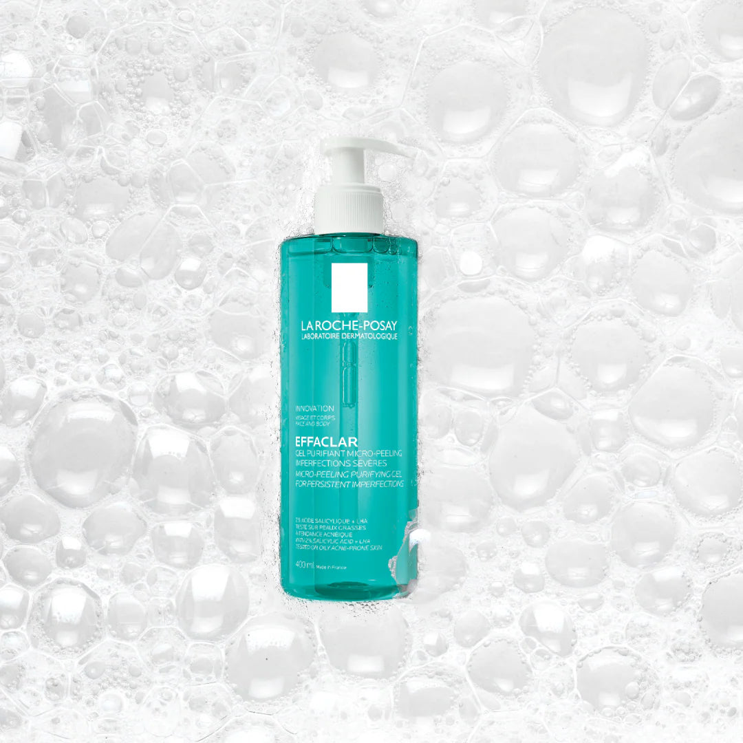 La Roche-Posay Effaclar Purifying Gel 400ml pump bottle made with 25% recycled plastic for sustainable skincare